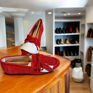 Boden Red and White Loafers